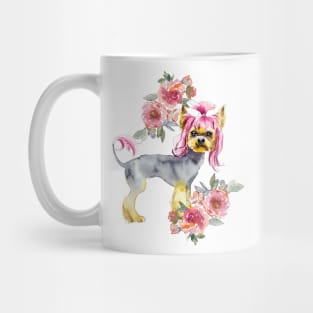 Cute Yorkshire Terrier Yorkie with Pink Hair Puppy Watercolor Art Mug